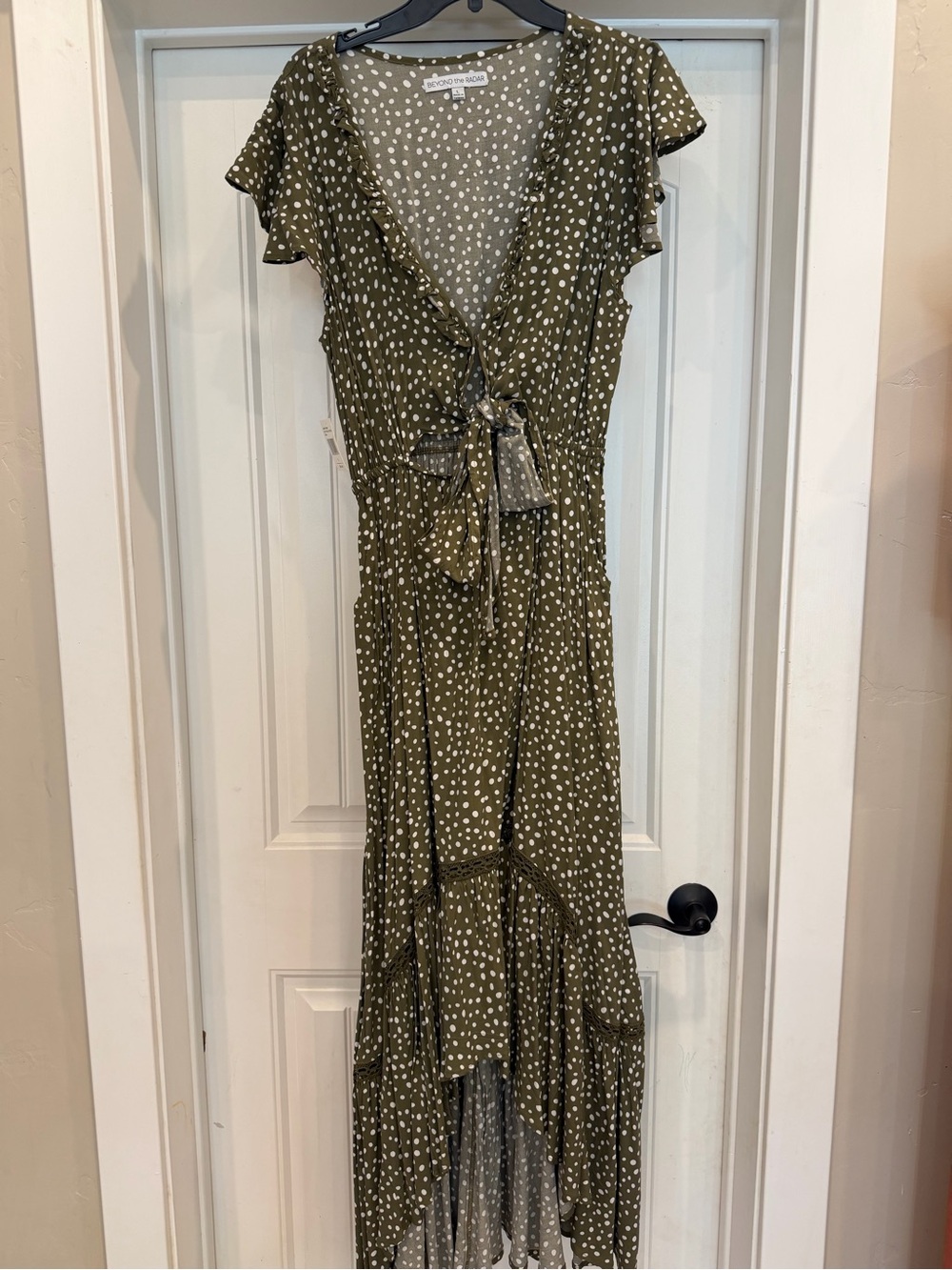 Beyond The Radar Olive Polka Dot High-Low Dress - Picture 7 of 7